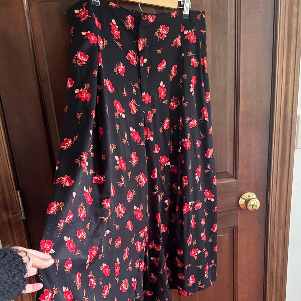 Maeve Black Midi Split Skirt with Red Floral Pattern